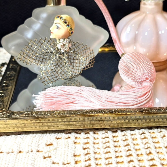 Vanity Set, Antique Vanity Tray, Perfume Bottle, Fenton Vase - Picture 3 of 4